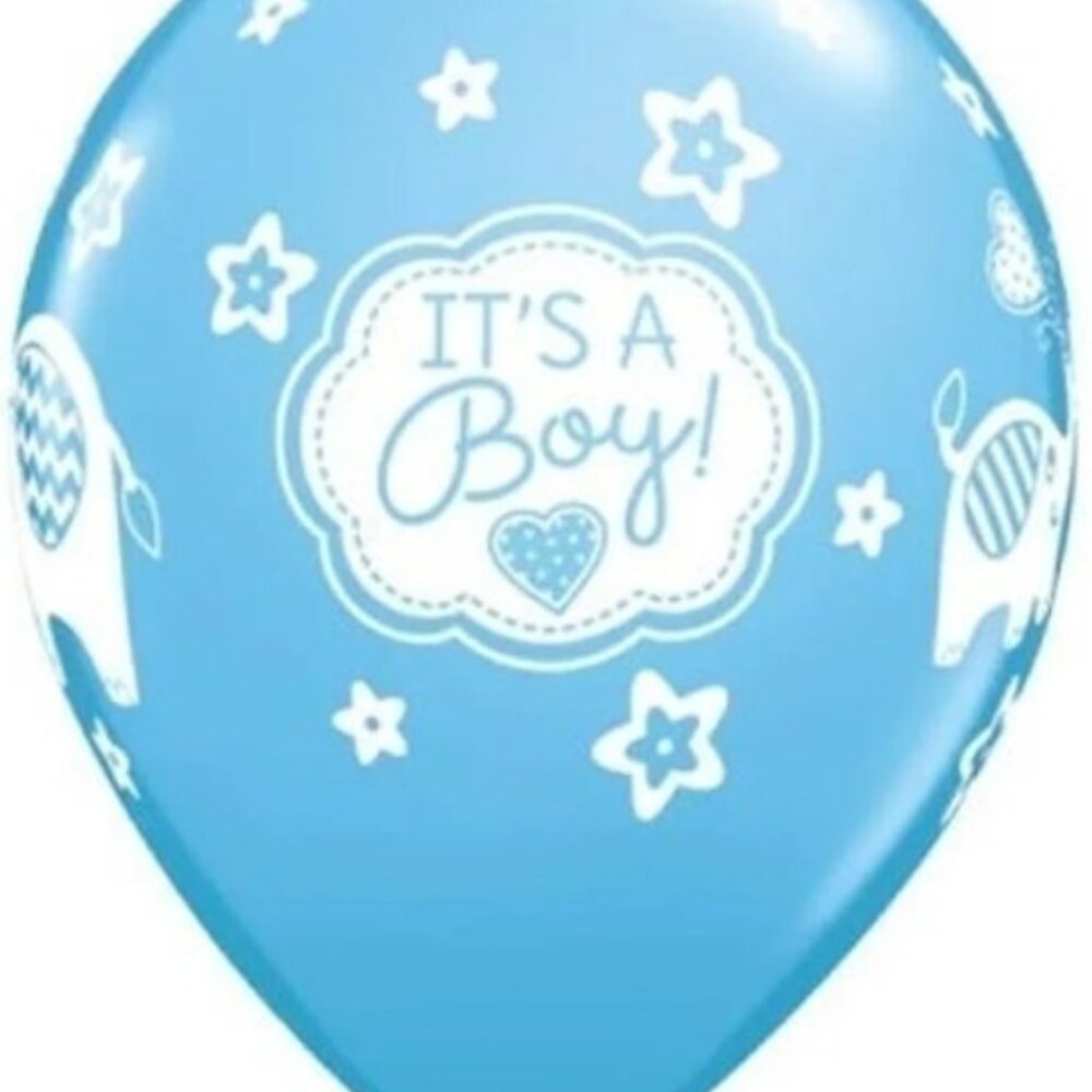 Its a Boy Lot of 10 Elephant 11 Inch Latex Balloons Blue and White Qualatex